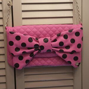 Betsy Johnson Hot Pink Black Polka Dot Big Bow Purse.
